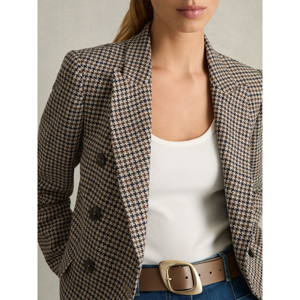 REISS EVIE Cotton Linen Double Breasted Houndstooth Check Blazer